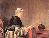 Jean Baptiste Simeon Chardin Lady Taking Tea painting